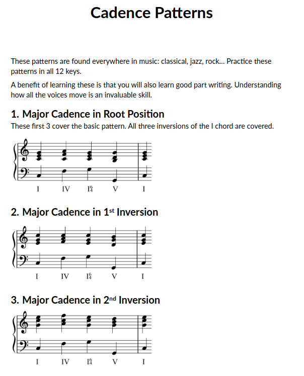 First cadence patterns section preview